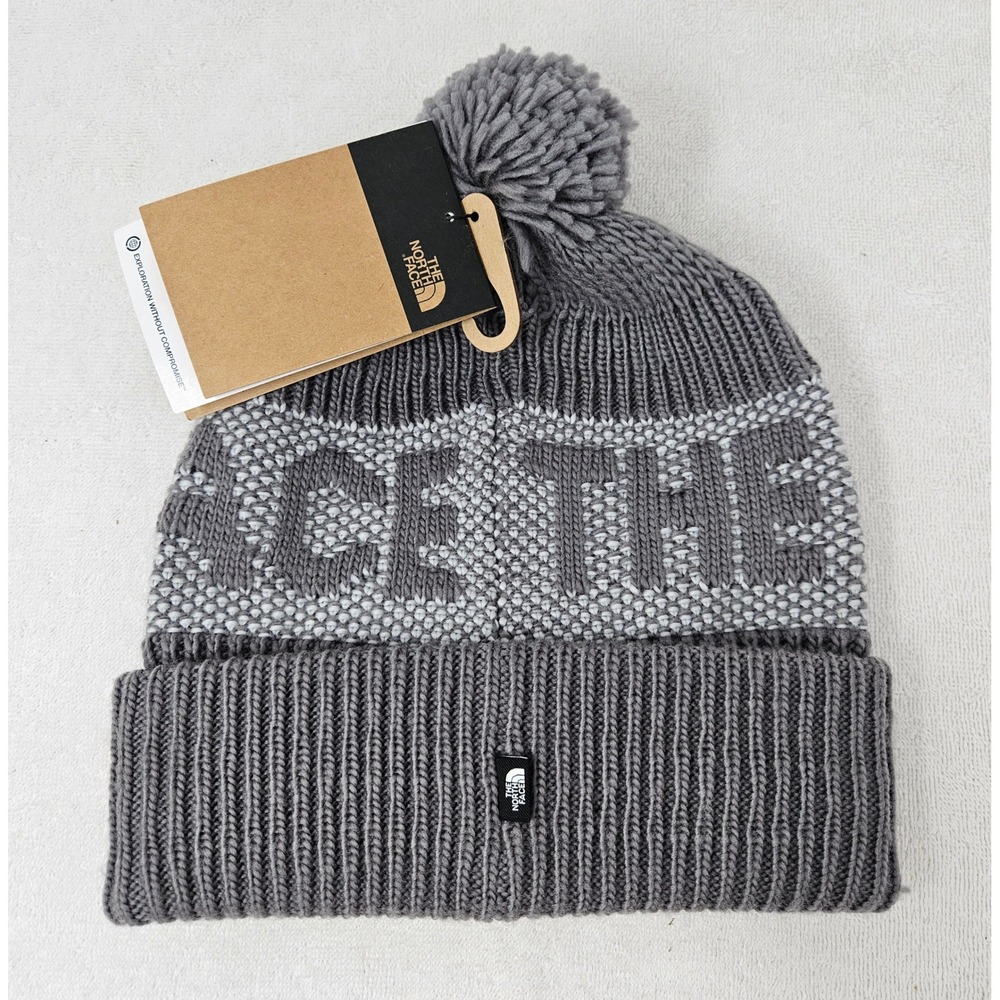 The North Face Unisex Retro Cabin Pom Beanie, One Size, Smoked Pearl Gray, NWT